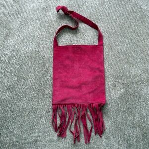 GAP Genuine Suede Fringe Crossbody Bag Pink Leather Boho Festival Vintage Y2K